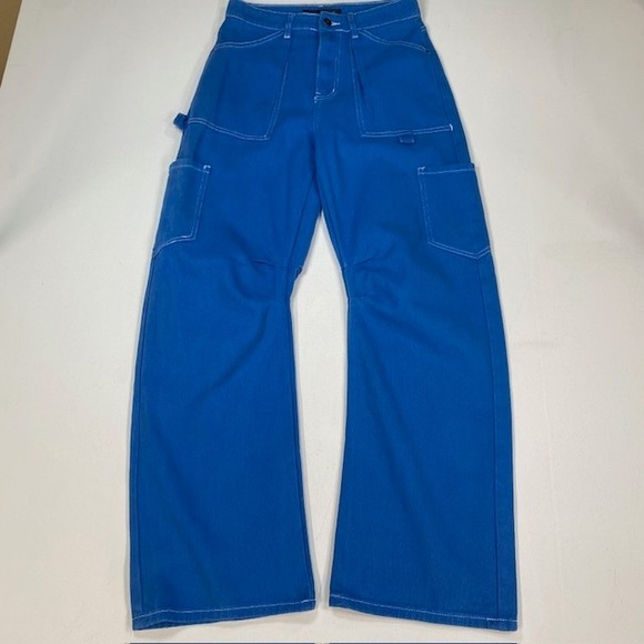 Lioness Pants - Lioness‎ Miami Vice Pants Blue High Rise Wide Leg Cargo Contrast Stitch XS NEW
